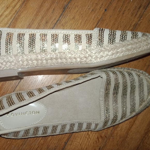 Canvas Gold Sequin Convington Flat Shoes - Picture 1 of 4